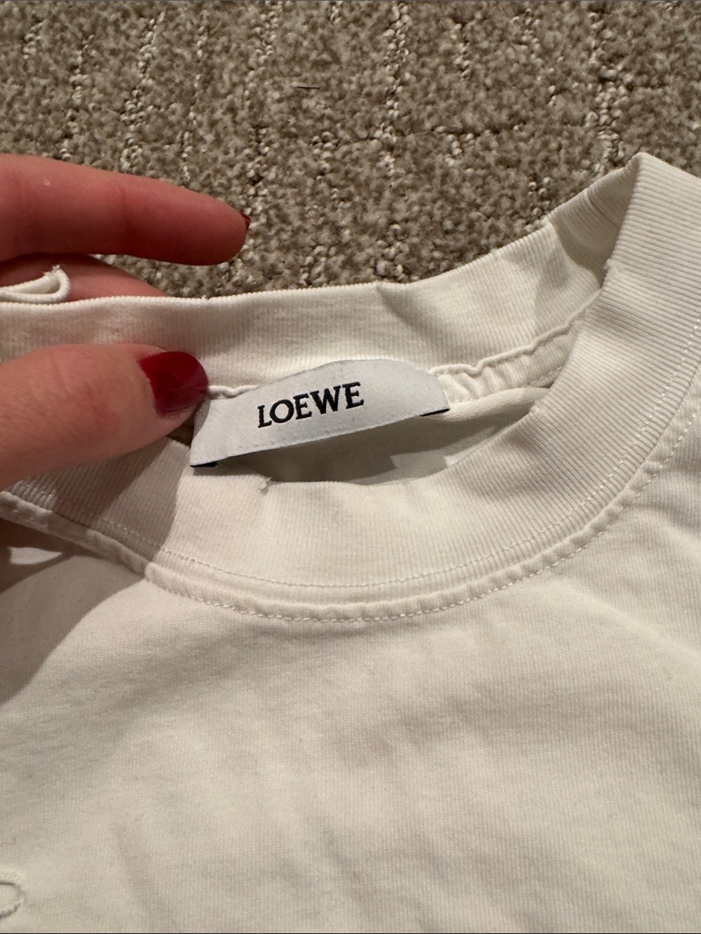 Loewe White Short Sleeve Graphic Tee with Blue  denim Motif - Picture 3 of 9